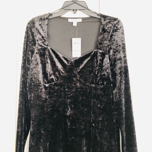 AND NOW THIS WOMEN'S DRESS SIZE LARGE BLACK VELOUR LONG SLEEVE MINI PULLOVER 170 - Picture 5 of 9